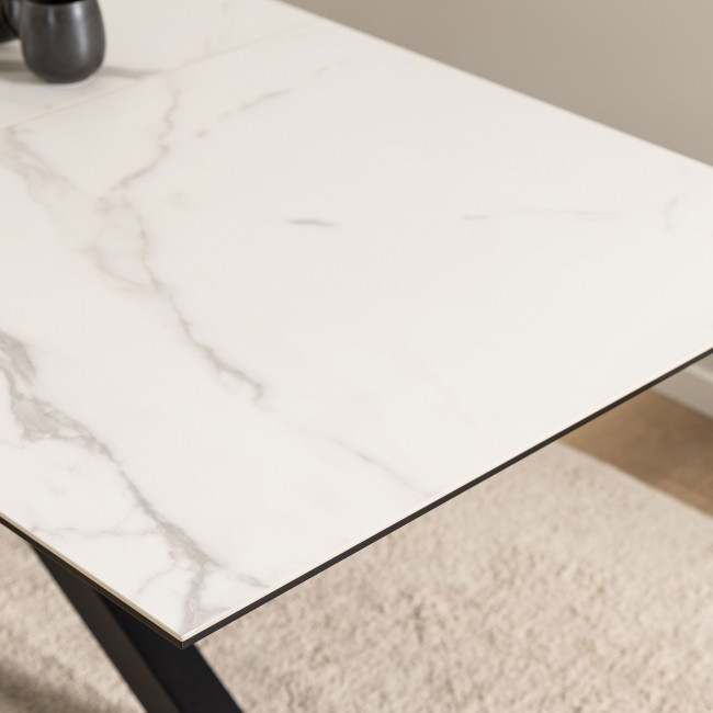 Eurame - Table à manger extensible 6 à 8 places en céramique et métal 168-210x90cm