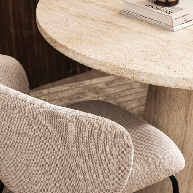 Danli - Table à manger ronde effet travertin ø110cm