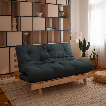 Roots - Canapé convertible 140x200cm en bois naturel et tissu