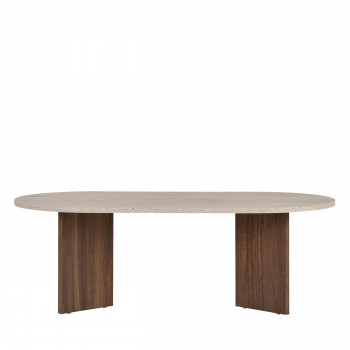 Sam - Table basse ovale en bois et effet travertin