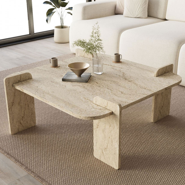 Soleni - Table basse effet travertin 90x90cm