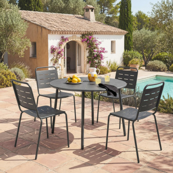 Zola - Table à manger de jardin 4 personnes ronde en métal 
