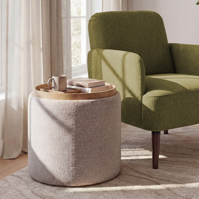 Zoé - Pouf rond en tissu avec plateau et rangement ø40cm