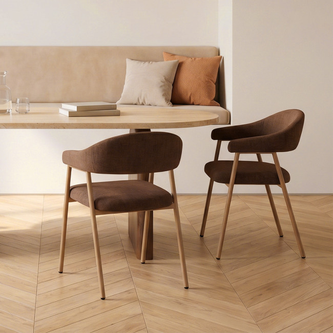Leon - Lot de 2 fauteuils de table en tissu piètement effet bois clair