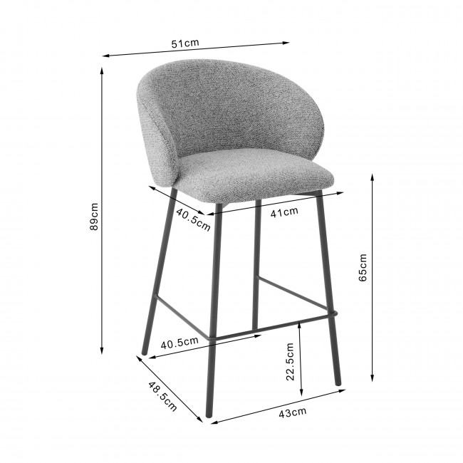 Valom - Lot de 2 tabourets de bar en tissu et métal H66cm