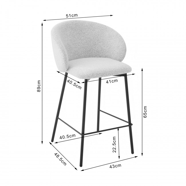 Valom - Lot de 2 chaises de bar en tissu bouclette et métal H66cm