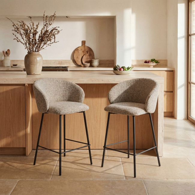 Valom - Lot de 2 tabourets de bar en tissu et métal H66cm