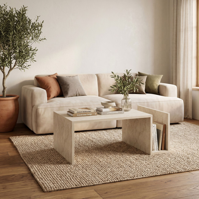 Max - Table basse avec porte magazines effet travertin