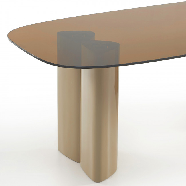 Alty - Table à manger 8 personnes en verre et pieds bois vert