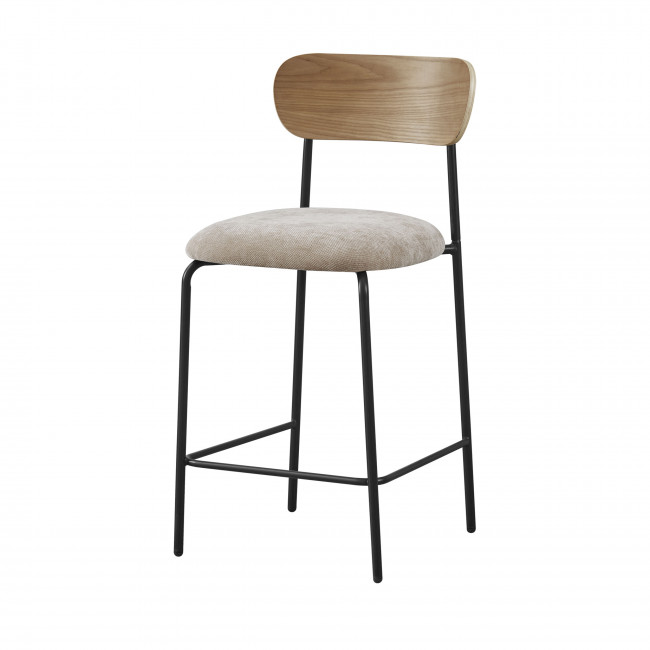 Jess - Lot de 2 chaises de bar bois clair tissu et métal H65cm