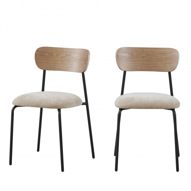 Jess - Lot de 2 chaises en bois clair, tissu et métal 