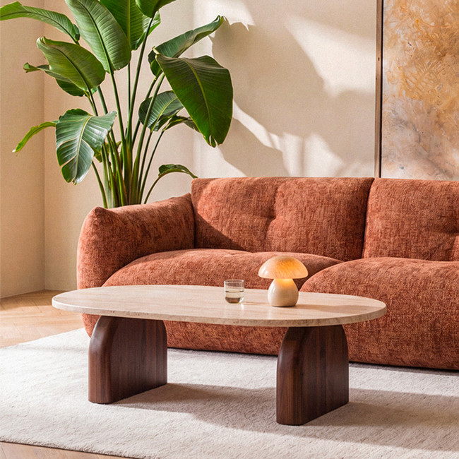 Lipali - Table basse en effet travertin et bois