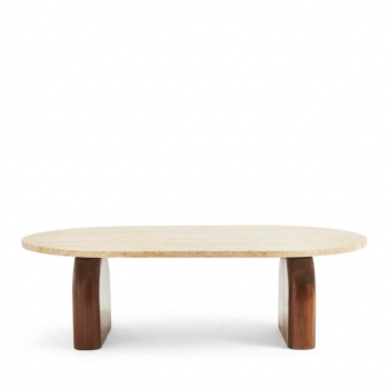 Lipali - Table basse en effet travertin et bois