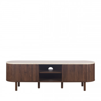 Alma - Meuble TV 2 portes en bois effet travertin L160cm