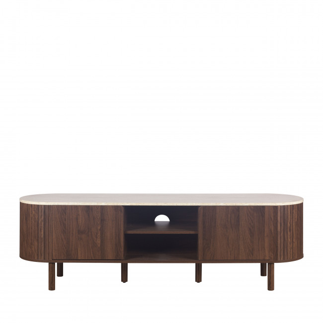 Alma - Meuble TV 2 portes en bois effet travertin L160cm