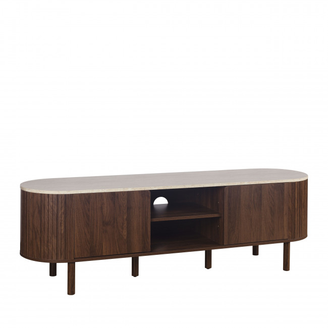 Alma - Meuble TV 2 portes en bois effet travertin L160cm