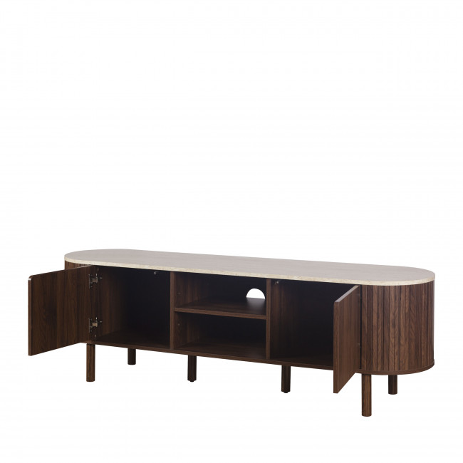 Alma - Meuble TV 2 portes en bois effet travertin L160cm