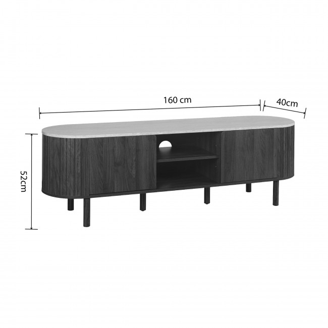 Alma - Meuble TV 2 portes en bois effet travertin L160cm