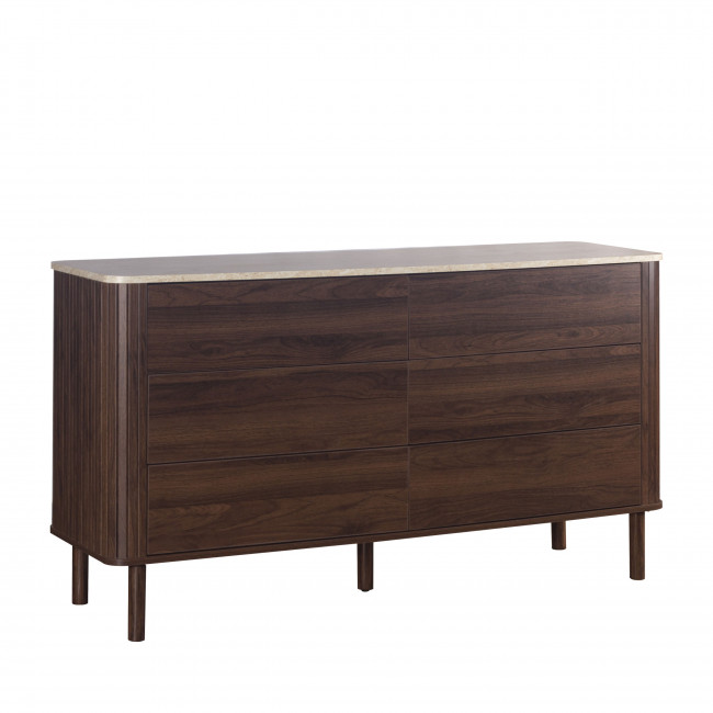 Maya - Commode 6 tiroirs en bois effet travertin L140cm