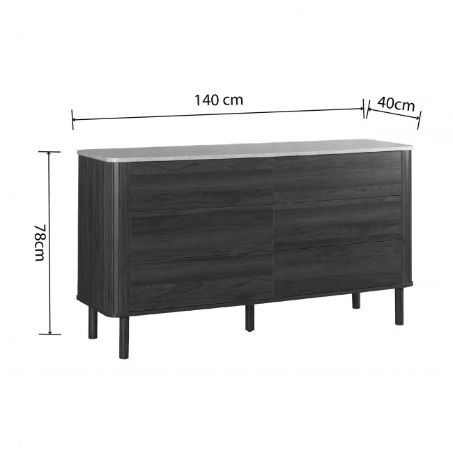 Maya - Commode 6 tiroirs en bois effet travertin L140cm