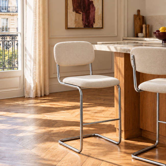 Marcel - Lot de 2 tabourets de bar en tissu pieds chrome H65cm 