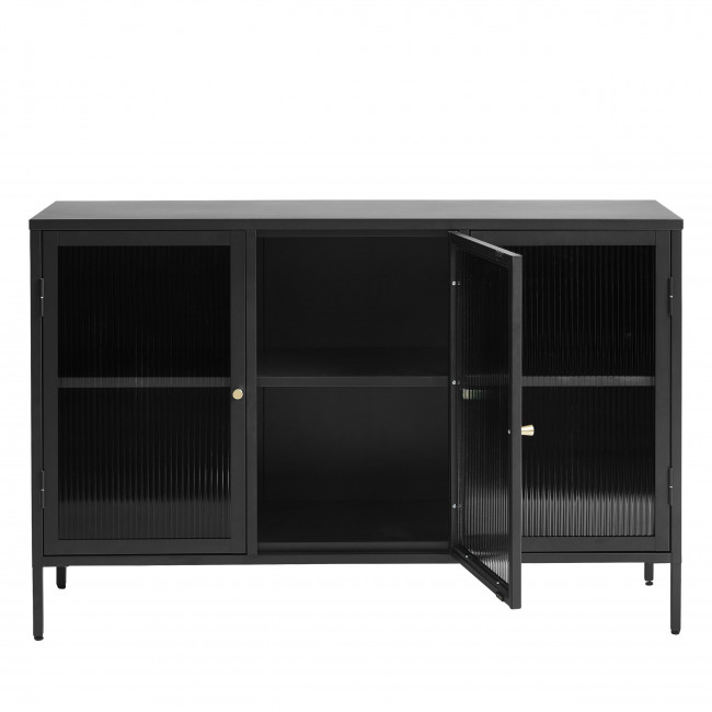 Bjorn - Buffet 3 portes en verre strié et métal L132cm