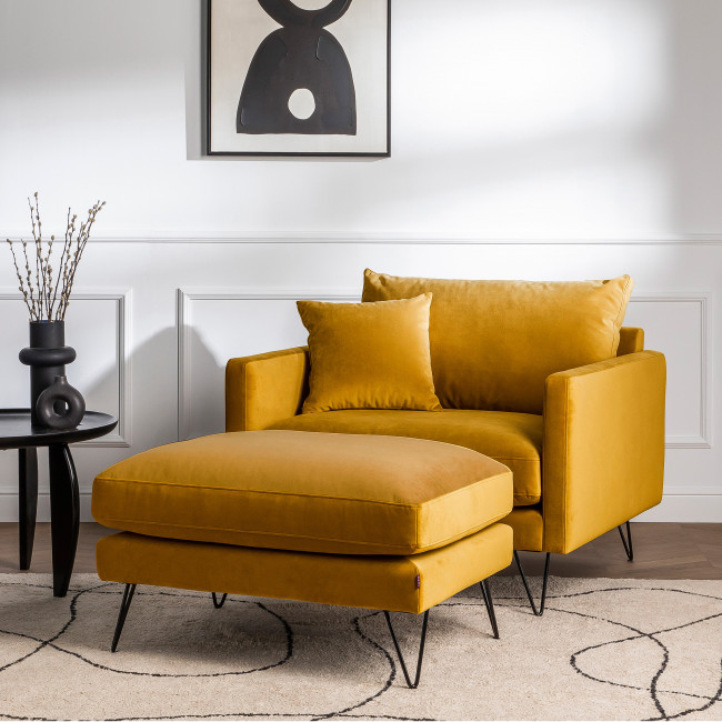 Villabon - Fauteuil en velours pieds épingles noirs