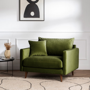 Villabon - Fauteuil en velours pieds bois foncé